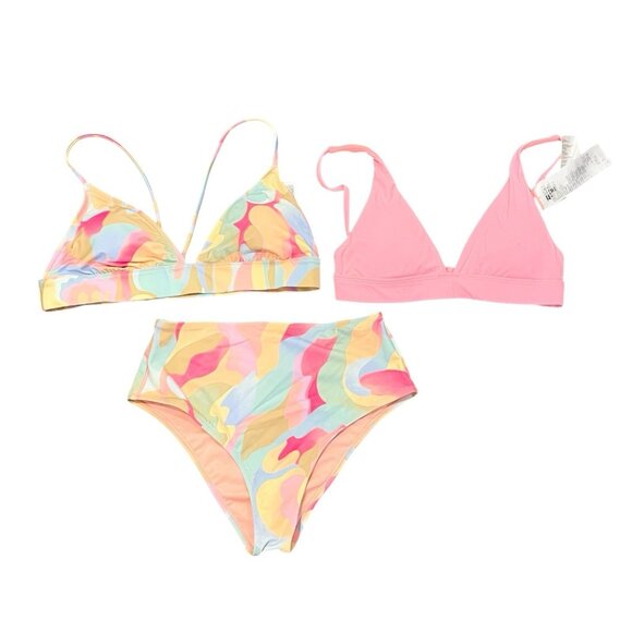 Billabong Pretty Groovy Bikini Set High Waisted Retro Pink Pastel 3 PC Size S/M - Picture 1 of 9